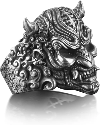 Miniatura 2 de BySilverStone Jewelry Anillo de plata para hombre, anillo Hannya en plata de ley oxidada, extraordinario anillo gótico para hombres, anillo Oni