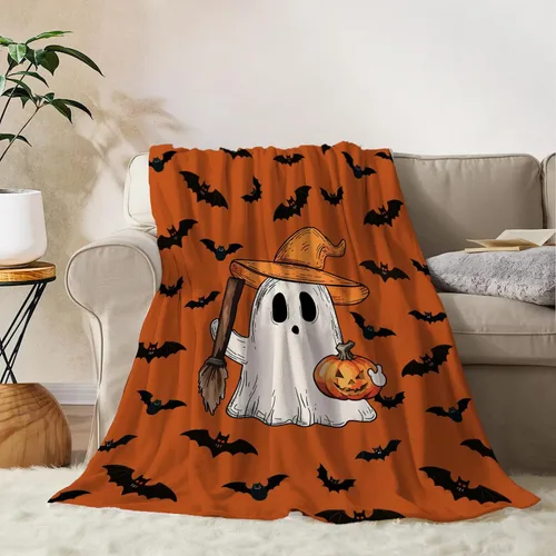 Miniatura 14 de YeeJu Manta de Halloween con diseño de calabaza y gato negro, manta de bebé pequeña para regazo, bebé, bebé, cuna, carriola, acogedora, suave
