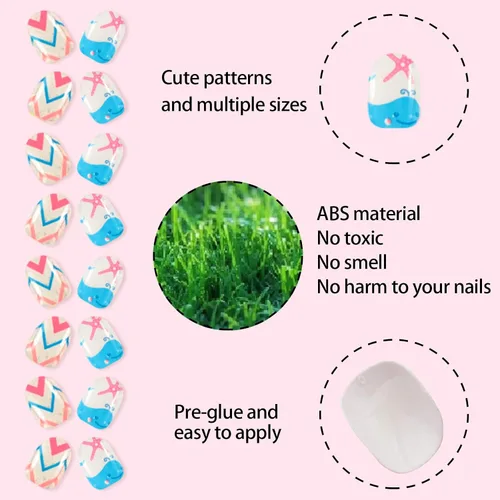 Miniatura 3 de 120 unidades de 5 uñas postizas acrílicas a presión para niños, lindo prepegamento de cubierta completa con purpurina, color degradado, arcoíris