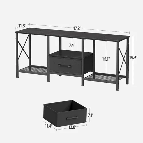 Miniatura 3 de JARHETUN - Soporte de TV con cajón de tela, centro de entretenimiento para TV de 50 55 pulgadas, consola de TV industrial con estantes de Negro