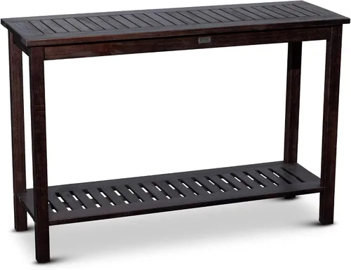 Miniatura 10 de DTY Outdoor Living Mesa consola de madera de eucalipto, dos estantes para exteriores, acabado marrón resistente a la intemperie