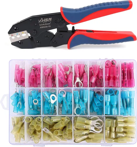 Miniatura 10 de Zhushan Juego de herramientas de prensado de alambre de 8 piezas, kit de crimpadora de trinquete con troqueles intercambiables para conectores
