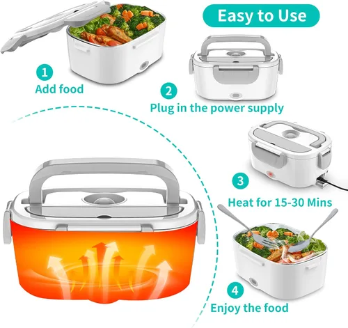 Miniatura 5 de CHARMDOO Fiambrera Eléctrica, Calentador de Alimentos 12V 24V 110V, 80W Fiambrera de Calentamiento Más Rápido para Coche/Camión/Casa, Cajas