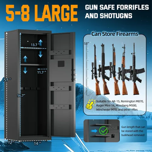 Miniatura 2 de Caja fuerte para armas largas de 8-10 con teclado digital, caja fuerte para rifles de acceso rápido con alarma dual y modo silencioso, gabinetes