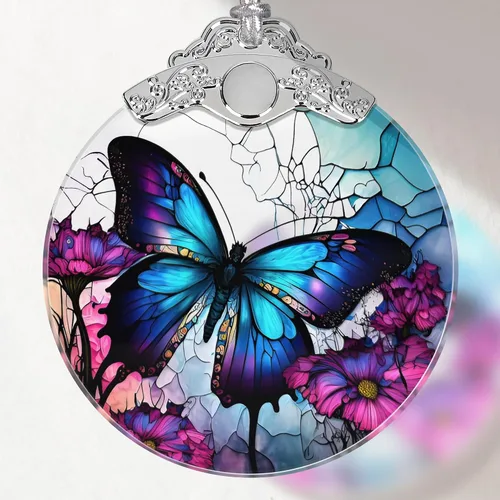 Adorno de vitral, adornos de Navidad, decoraciones de árbol de Navidad, decoración de mariposa de Navidad, adornos de mariposa para árbol de