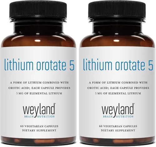 Orotato de litio - 5 mg de litio elemental, 60 cápsulas vegetarianas (paquete de 2)