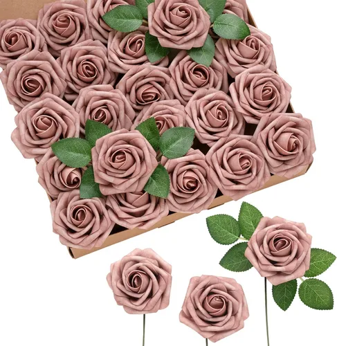 Ling's Moment - Rosas artificiales de color rosa viejo, realistas con tallo para bricolaje, ramos de boda, centros de mesa, arreglos de decoración,