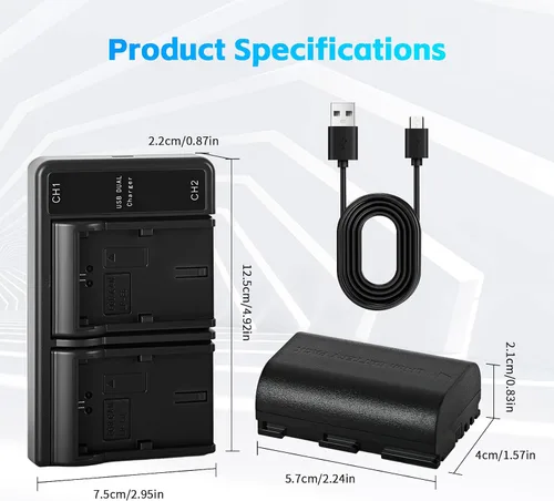 Miniatura 2 de Batería LP-E6 LP-E6N (paquete de 2) y cargador USB dual compatible con cámaras Canon EOS 5D Mark II III IV, 5DS, 5DS R, 6D, 6D Mark II, 7D, 7D Mark