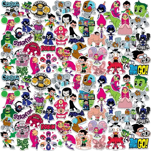 Teen Titans Go! Paquete variado de 100 calcomanías de vinilo grandes de lujo, calcomanías de superhéroes de dibujos animados troqueladas para