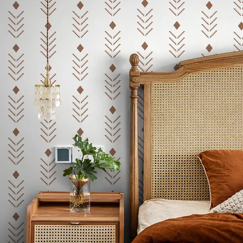 Miniatura 9 de Ismoon Papel tapiz bohemio para despegar y pegar, de 16.1 x 78.7 pulgadas, moderno papel de contacto geométrico beige/rojo oxidado, papel de pared