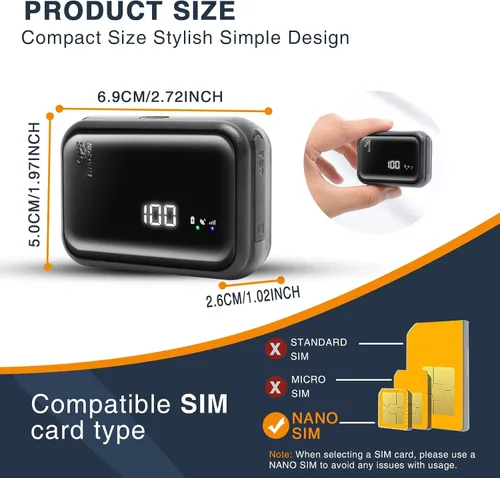 Miniatura 6 de Rastreador GPS para automóviles: sin suscripción, montaje magnético, seguimiento global en tiempo real, alarma SOS de un botón, mini localizador