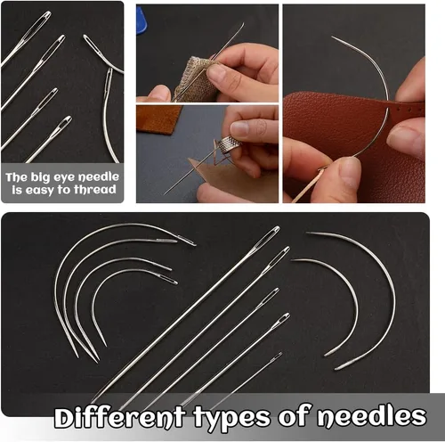 Miniatura 6 de BUTUZE Kit de reparación de tapicería, kit de costura de cuero, hilo de coser, hilo encerado, agujas de coser a mano resistentes, punzón de costura