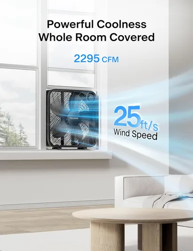 Miniatura 2 de PELONIS Ventilador de caja de 20 pulgadas – 3 velocidades, ventiladores de ventana, para piso o mesa, 25 pies/s, 2025 mejorado, lanzamiento de aire