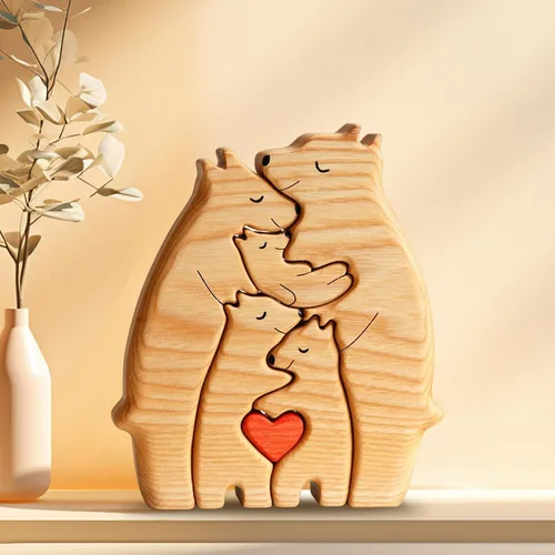 Miniatura 6 de Rompecabezas de madera familiar con diseño de animales de amor, rompecabezas de oso de madera, pieza decorativa de roble de madera personalizada