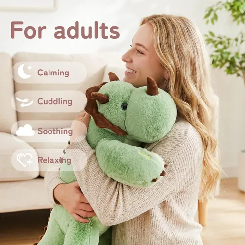 Miniatura 6 de Niuniu Daddy - Peluche con peso de dinosaurio verde de 24 pulgadas, almohada corporal grande para bebés, niñas o niños, juguete de felpa como regalo