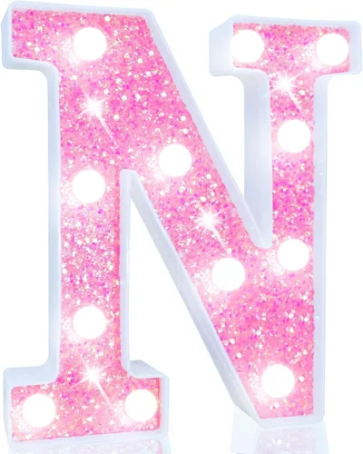 Miniatura 22 de Pooqla Luces de números de marquesina, números de luz rosa para niñas de 10.º cumpleaños, funciona con pilas, luz nocturna de número con purpurina