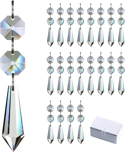 20pcs 1.496 in Candelabro Cristales Piezas de Repuesto Prismas Colgantes Colgantes Colgante Claro Carámbano Caída con Cuentas Octágonas de Vidrio