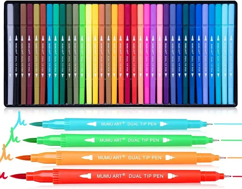 35 marcadores de doble punta para libro de colorear para adultos, marcador de arte con pincel, bolígrafos de punta fina para colorear para diario,