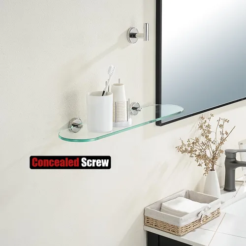 Miniatura 5 de JQK Estante de cristal para baño cromado, almacenamiento de ducha de vidrio templado de 20 x 5 pulgadas, montaje de pared cromado pulido de acero