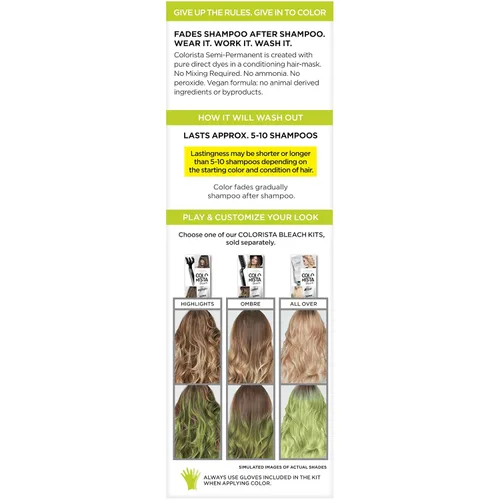 Miniatura 2 de L'Oréal Paris Color de Cabello Colorista Semipermanente para Cabello Rubio Claro o Decolorado, Verde Lima