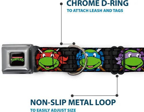 Miniatura 5 de Buckle-Down Collar de perro con hebilla de cinturón de seguridad, clásico TMNT Expessions/Battle Gear gris/multicolor - 1" de ancho - Se adapta a