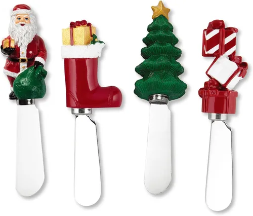 Miniatura 10 de Supreme Housewares Cuchillos esparcidores de queso y mantequilla, decoración navideña, mango de resina pintado a mano de 4 piezas con hoja de acero