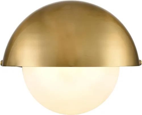 YUBOLE Aplique de pared de mediados de siglo moderno dorado para tocador de baño, luz sobre espejo con pantalla de metal ajustable y globo de vidrio