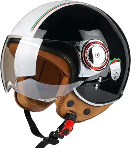 Miniatura 10 de Casco de motocicleta aprobado por el DOT, casco retro 3/4 de cara abierta con visera, casco vintage para scooter para mujeres y hombres adultos