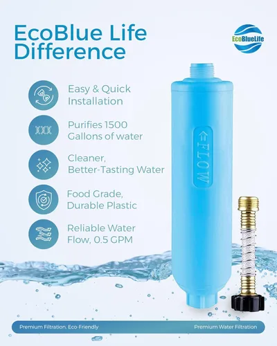 Miniatura 4 de EcoBlueLife Filtro de agua para autocaravana – Accesorio en línea con KDF y carbón activado, reduce olores, sabor a cloro, sedimentos para aguas