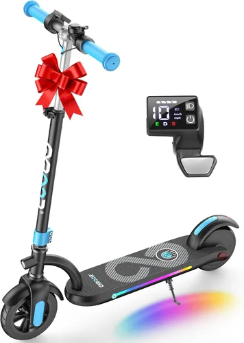 Gyroor H40 Kids Electric Scooter, 180W Motor, Up to 10 MPH, LED Display & Colorful Lights, Adjustable Height, for Boys & Girls Ages 8-12, Great Azul