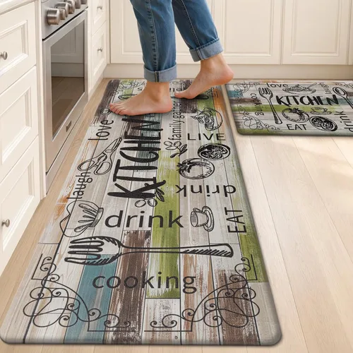 Miniatura 10 de HEBE Juego de 2 tapetes de cocina gruesos y antifatiga acolchados para el suelo, alfombras impermeables antideslizantes, cómodos tapetes de chef