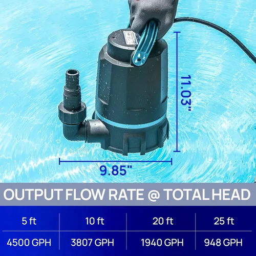 Miniatura 7 de Aquastrong Bomba de sumidero de 1 HP 4500 GPH Bomba de agua sumergible termoplástica portátil bomba de alto flujo de eliminación de agua