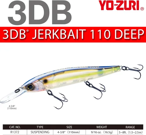 Miniatura 4 de YO-ZURI 3DB Jerkbait Deep 4.331 in Suspend Type Bass Señuelo Sábalo de purpurina perla mate