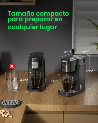 Miniatura 2 de HBN Cafetera de una sola porción para K-Cup y café molido, máquina de café y té de preparación rápida de una taza con tanque de acero inoxidable