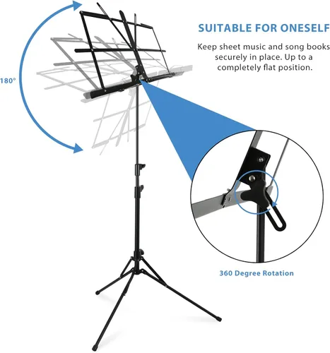 Miniatura 5 de EASTROCK Soporte de partituras plegable para partituras de música, soporte portátil plegable para libros de escritorio con bolsa de transporte