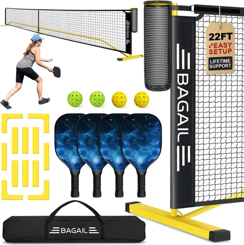 Miniatura 11 de BAGAIL Juego de red de pickleball portátil, red de bolas de pickleball de tamaño reglamentario de 22 pies con colector de bolas, 4 bolas y bolsa