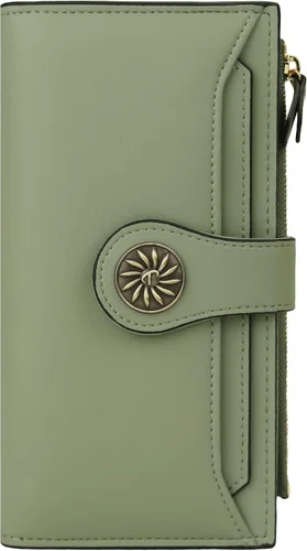 Miniatura 4 de Travelambo - Cartera de piel auténtica encerada con bloqueo de identificación de radiofrecuencia RFID para mujer con gran capacidad bolso de mano