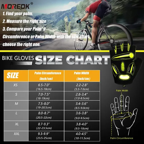 Miniatura 7 de MOREOK Guantes de ciclismo para hombresmujeres-almohadilla de gel de 0.197 in guantes de ciclismo de medio dedo bicicleta de carretera MTB guantes