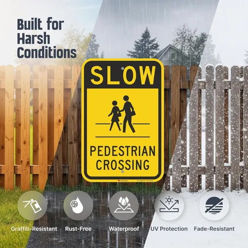 Miniatura 6 de SmartSign Letrero "Slow - Peatón Crossing" 12 x 18 pulgadas, aluminio reflectante de grado de ingeniero 3M Negro y amarillo