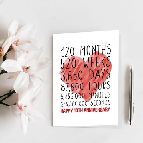 Miniatura 7 de Qiliji Tarjeta de feliz décimo aniversario para él y ella, tarjeta de décimo aniversario de boda para marido y esposa, divertida tarjeta
