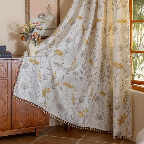 Miniatura 38 de Cortinas florales de granja semiopacas para sala de estar, de 63 pulgadas de largo, mezcla de lino y algodón, paneles de cortina de ventana cortos