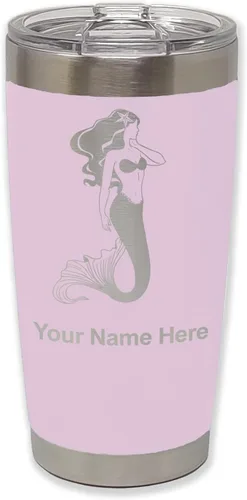 Miniatura 26 de LaserGram Vaso aislado al vacío de 20 onzas, sirena, grabado personalizado incluido (negro)