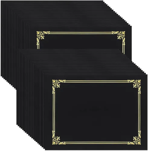 Paquete de 40 soportes negros para certificados de 8.5 x 11 pulgadas, cubiertas para diplomas a granel con borde de lámina dorada para tamaño carta,