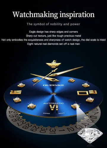 Miniatura 4 de OUPINKE Relojes mecánicos originales para hombres de lujo dorado con diamantes reales de zafiro de cristal números romanos vestido de negocios