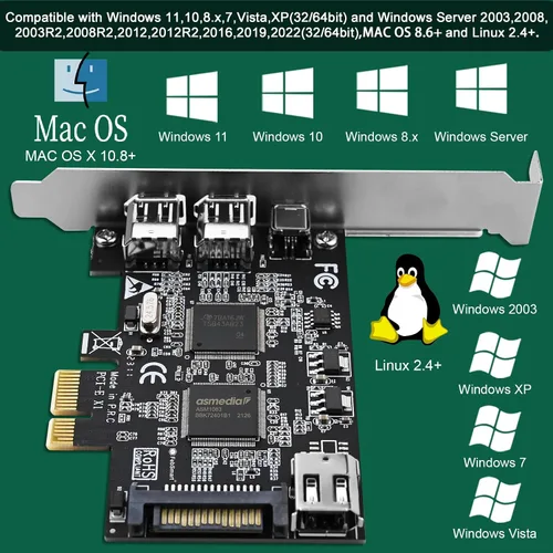 Miniatura 5 de Tarjeta de expansión PCIE Firewire 400 1394A de 4 puertos, Texas Instruments TI TSB43AB23, Plug and Play en PC de escritorio Windows y MAC, 3