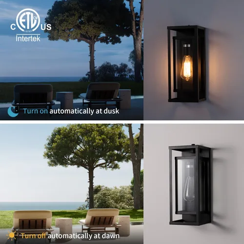 Miniatura 7 de mirrea Aplique de pared para exteriores de 14 pulgadas, 1 luz en negro mate, marco de metal rectangular y pantalla de vidrio transparente, luz