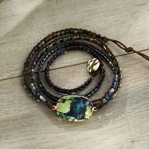 Miniatura 4 de Plumiss Boho Handmade Imperial Jasper Bracelets Natural Stone Crystal Hematite Mixed Beaded Strand Bracelet