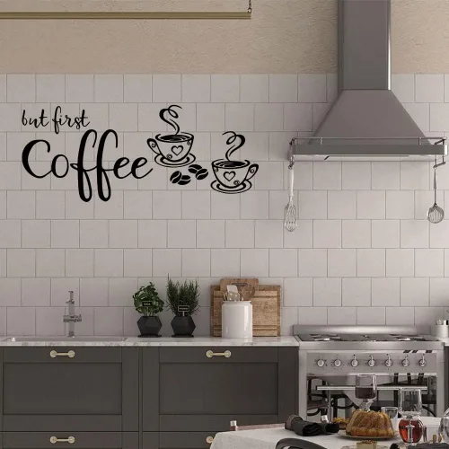 Miniatura 6 de Pegatina de vinilo para pared con texto en inglés «But First Coffee» para cafetería, cocina, hogar, decoración de pared