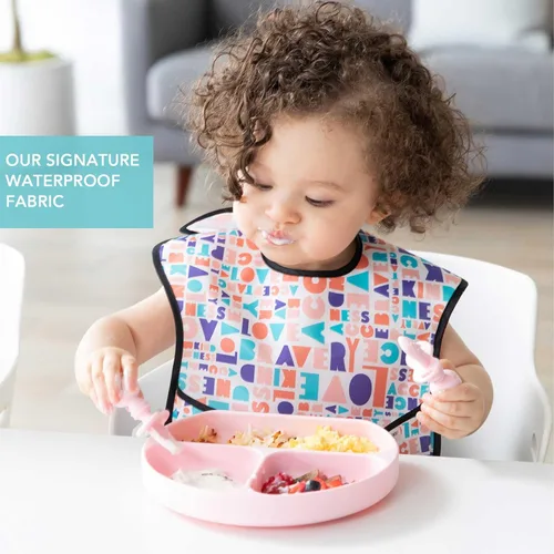 Miniatura 3 de Bumkins SuperBib, babero de bebé, impermeable, tela lavable, se adapta a bebés y niños pequeños de 6 a 24 meses, Be Kind (paquete de 3)