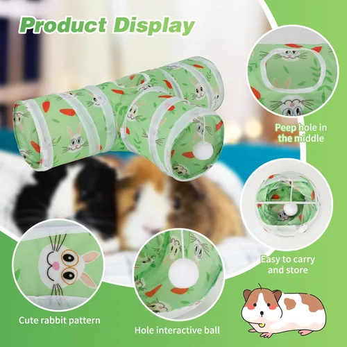 Miniatura 3 de Rypet Túnel de Cobaya de 3 Vías Plegable Túneles y Tubos para Mascotas Pequeñas con Pelota Interactiva para Conejo Bebé Hurón Hámster Chinchilla